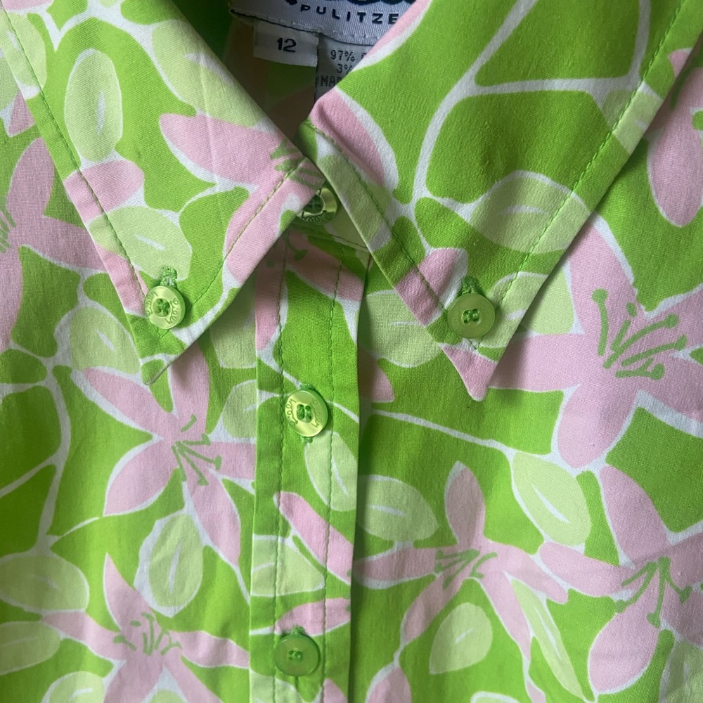Lilly Pulitzer Top Women's SZ 12 Floral Lime green /pink - Picture 2 of 8